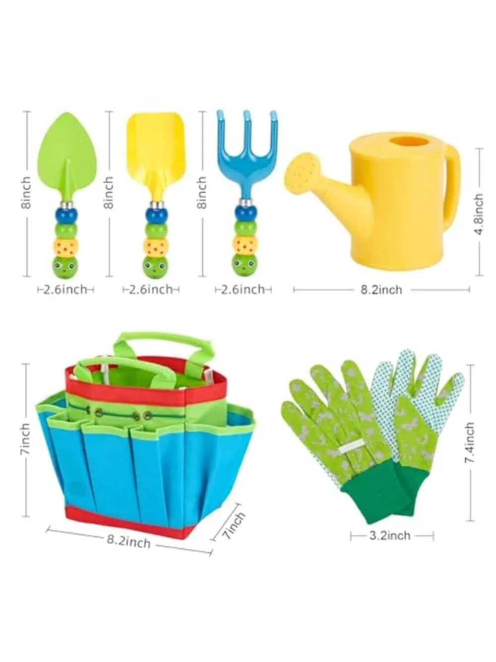 Kids Gardening Tool Set Watering Can Tote Bag Gloves Shovel Rake Garden Toys